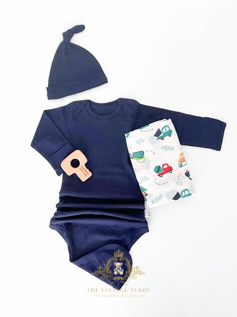 NWT Cute Baby Gift Set Pajamas Bag Blanket Wooden Toy Little Cars that go Vroom